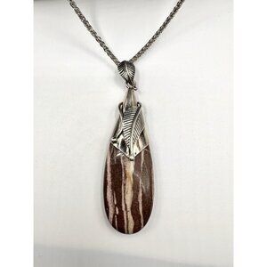 Merau Indonesia 925 Sterling Silver Brown Zebra Agate Large Pendant Necklace 37g